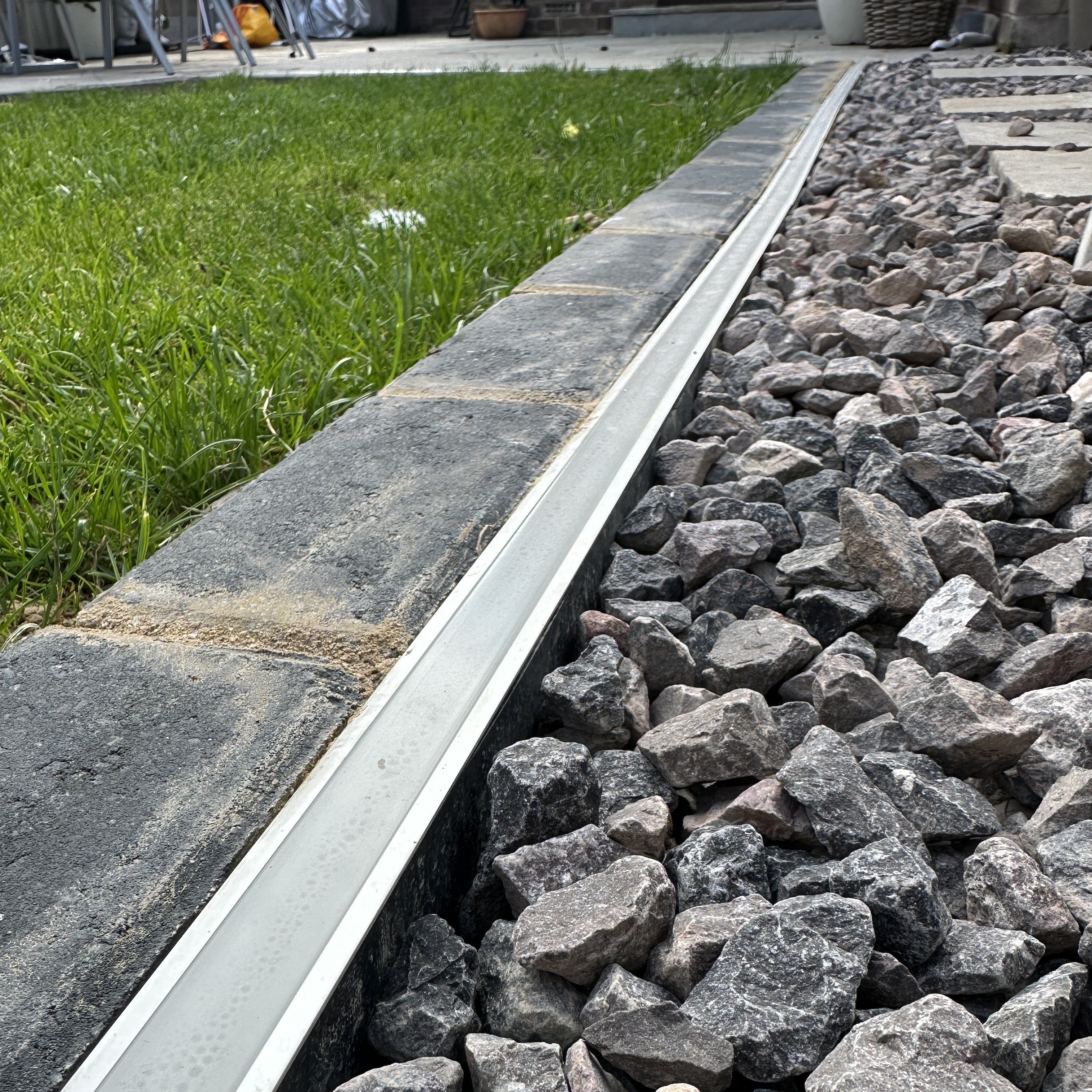Gravel Lawn Edging with LED Strip Lighting
